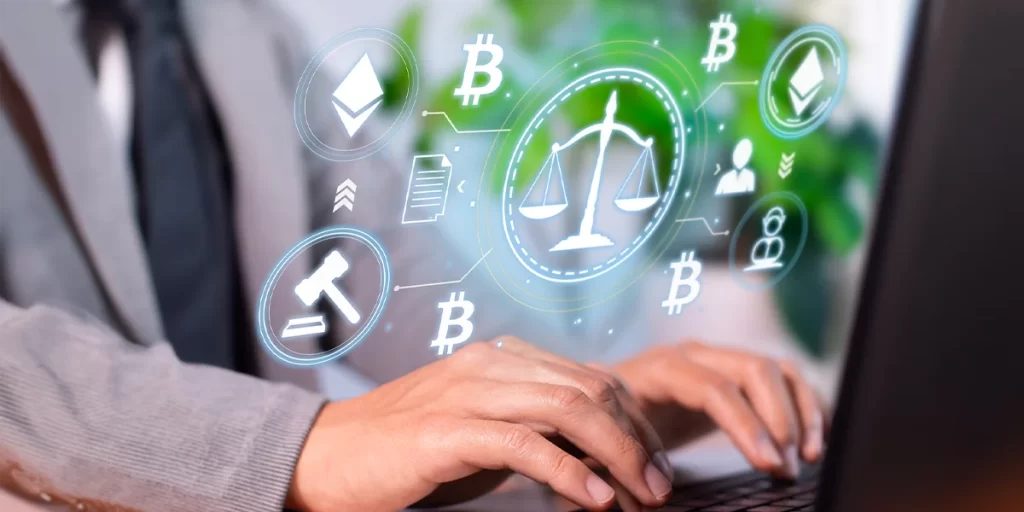 Blockchain network with cryptocurrency symbols illustrating digital asset protection