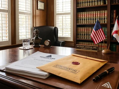 Legal documents and sealed envelope on a law office desk representing Florida will deposit and probate filing
